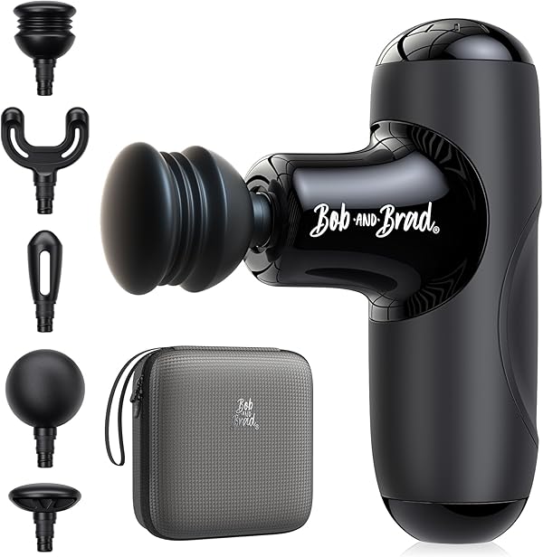 BOB AND BRAD Q2 Mini Massagepistole, Tiefengewebe Percussion Massagegerät mit 5 Aufsätzen & Koffer, Elektrische Massage Gun für Rücken & Beine, Ultra-Leise & Klein, Ideal für Büro & Sport