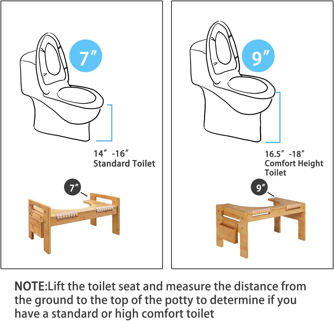 MallBoo Adjustable Bamboo Squatting Toilet Stool Portable Bathroom Squatting Urinal (7" and 9"): Home Improvement