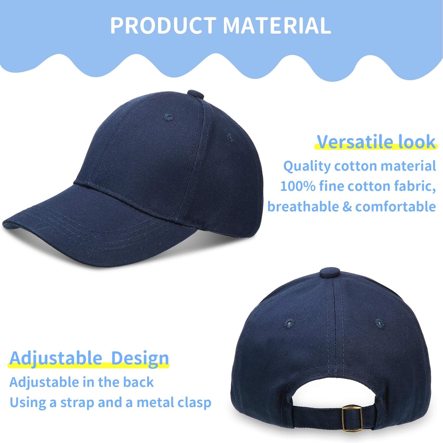 Kids Baseball Caps Cotton Baseball Hats Adjustable Dad Hat Plain Baseball Cap Unisex Trucker Hats (Black, White, Gray, Navy Blue, 4): Clothing