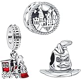 Doyafer 925 Sterling Silver Charms Hat Castle Train Pendant Beaded Set for Bracelet Necklace Charm Dangle for Women Girl Birthday Gifts 3-Piece/Package, Charm Set-S