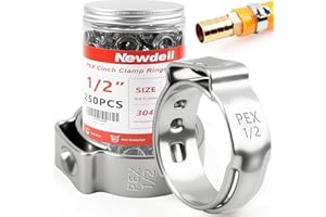 Newdeli 250pcs 1/2 inch Pex Crimp Rings Stainless Steel PEX Clamps Single Ear Hose Clamps Pex Fittings Cinch Pinch Clamp for Pipe Tubing Plumbing
