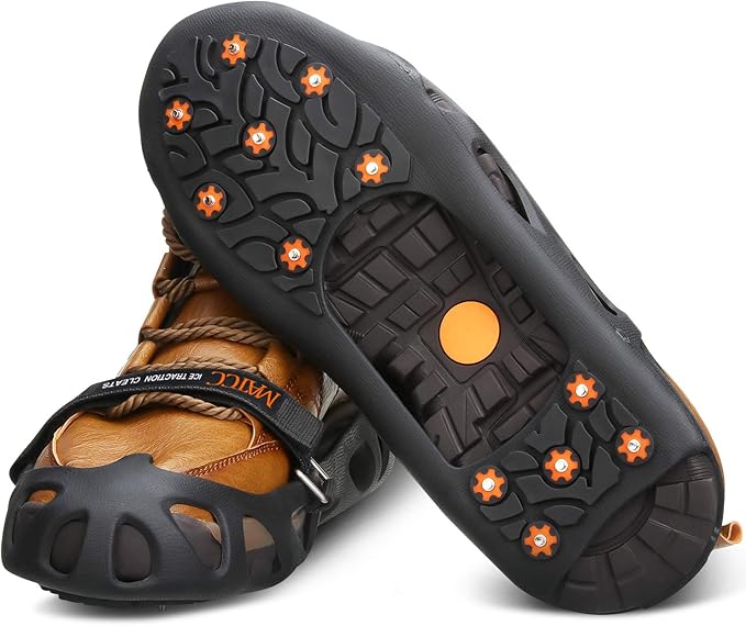 MATCC Ice Snow Grips Crampons Anti Slip Winter Ice Grippers Snow Traction Cleats with 12 Steel