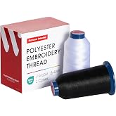 Poolin Embroidery Thread 1 Black &amp; 1 White 4000M | 40WT Polyester for Multi-Needle Machines, Thread Stand for Home Machines