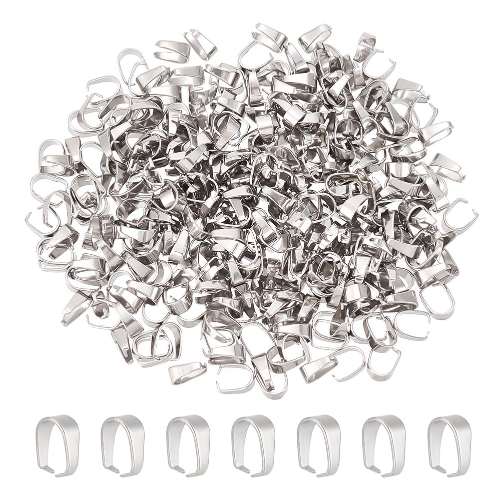 UNICRAFTALE 300pcs 304 Stainless Steel Snap on Bails Pinch Bails Pendant Bails Connectors Hook Pendant Clasps for DIY Dangle Charms Neckalce Jewelry DIY Craft Making 7x6.5x3mm