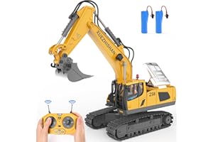 KidsFaves Remote Control Excavator Toys for Boys Turns 680-degree 2 Batteries Metal Shovel Lights/Sounds Construction Toys Birthday Gifts Boy Toys for 3 4 5 6 7 8 Years Old