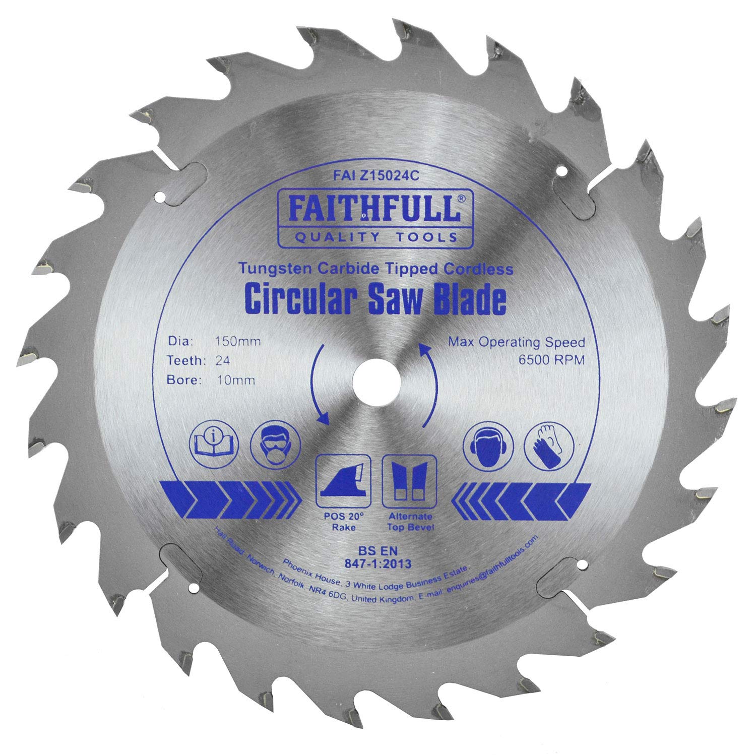 Faithfull FAIZ15024C TCT Cordless Trimsaw Blade 150mm x 10mm Bore x 24 Teeth