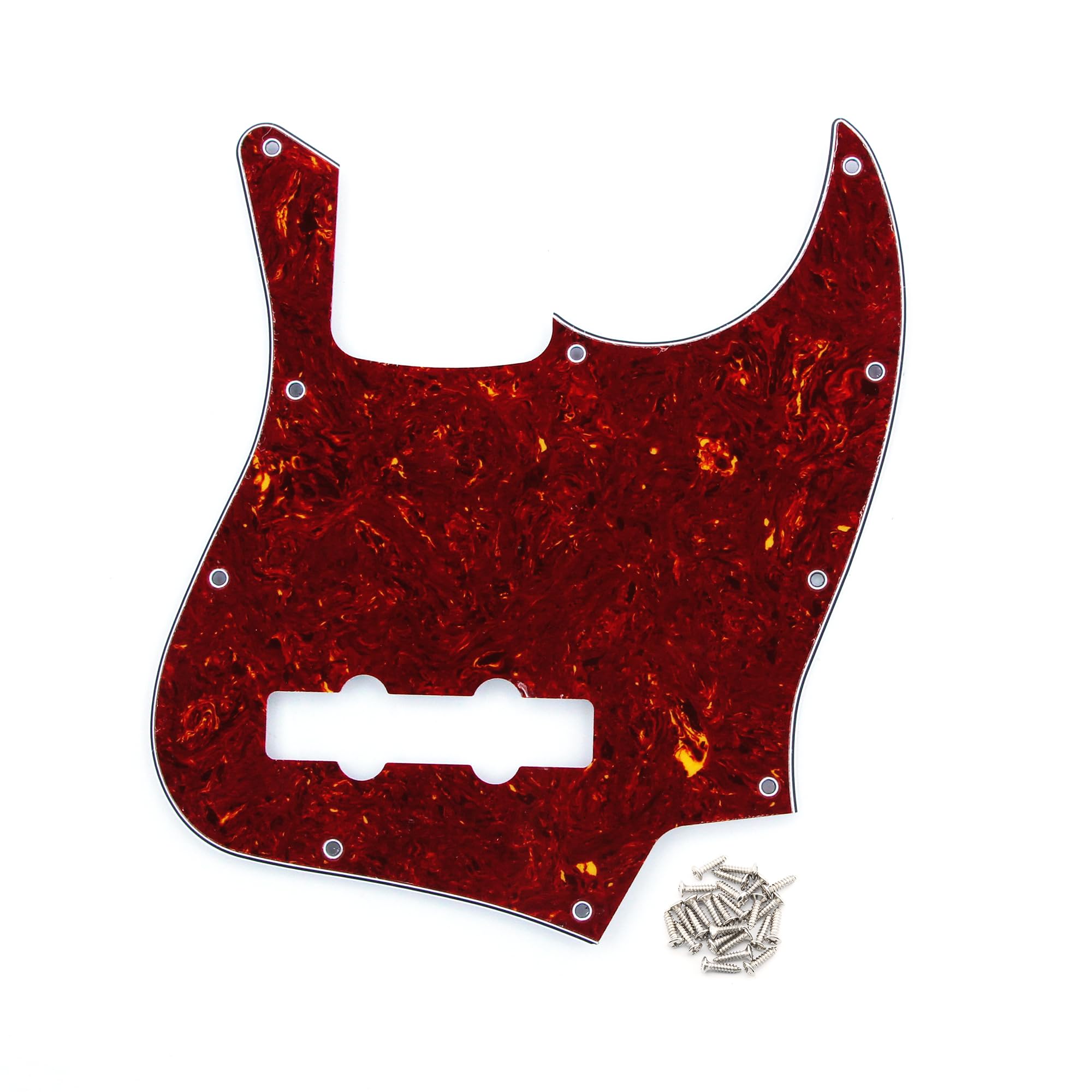 FLEOR 10 Hole JB Bass Pickguard 4Ply Scratch Plate without Truss Rod Notch for USA/Mexican Standard 4 String Model JB Bass Guitar, Red Tortoise Shell