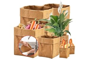 QUALIALL Multiuse Kraft Paper Bags for Office and Home - 4 Sizes, Washable, Study, Degradable - Perfect for Live Plants, Onion Storage, Potatoes - 8pcs/Set