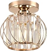 Hudi Fyier Crystal Chandelier Ceiling Light Gold Semi Flush Mount 60W