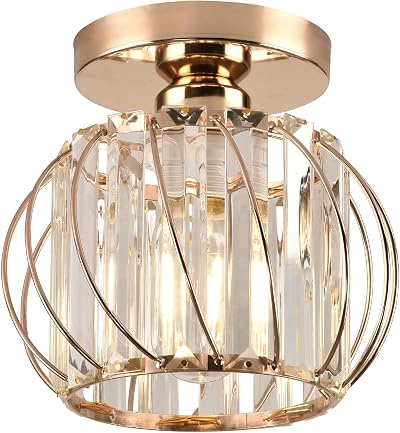 Hudi Fyier Crystal Chandelier Ceiling Light Gold Semi Flush Mount 60W