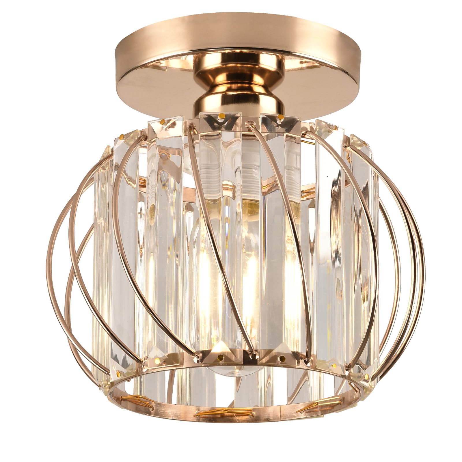 Hudi Fyier Chandelier Crystals Ceiling Lighting Fixtures, Small Semi Flush Mount Ceiling Light for Kitchen Hallway Dining Rooms Living Rooms Bar (Gold)