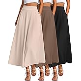 Ficerd 3 Pack Women's Maxi Long Skirts with Pockets, A Line Ankle Length High Waisted Flowy Soft Summer Casual Skirts