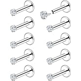 Vsnnsns 18G 20G Threadless Push in Nose Rings Studs for Women Stainless Steel Flat Back Studs Earrings Tragus Helix Conch Cartilage Lobe Earrings Stud Piercing Jewelry for Women Men Diamond CZ Silver