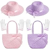 Zhanmai 6 Pcs Girls Tea Party Hats Accessories Set Kids Tea Party Bonnets Hats and Gloves Purses for Girls Dress up Favors