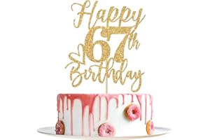 YOTAWEBERY Happy 67th Birthday Cake Topper, 67th Birthday Decorations for Men/Women, Cheers to 67 Years, Hello 67, 67th Happy Birthday Party Supplies Gold Glitter