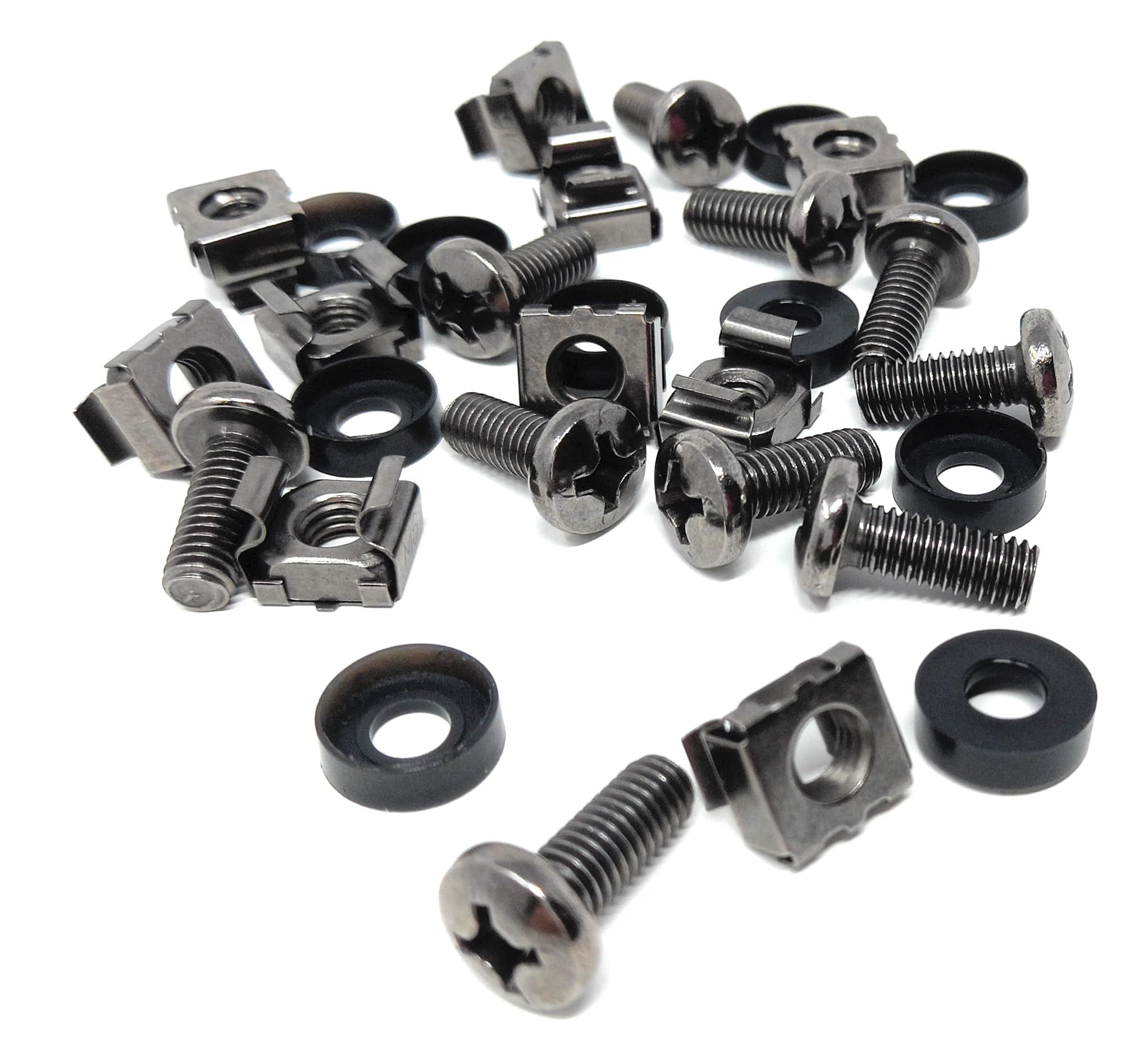 10pcs. M6 Rack Fixing Set, Captive Cage Nuts Bolts Screws & Washers for For Rack Mount Equipment, Data Cabinets, Music Instruments. AMP, Equalisers, CD Player etc. (Black)