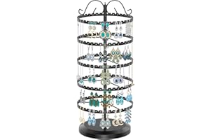 MODOWEY 5 Tier Rotating Earring Holder Organizer, Adjustable Metal Earring Display Stand Rack for Women Girl, 400 Holes and Grooves Earring Tower Tree Organizer for Necklaces stud Ring(Black)
