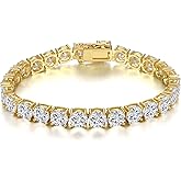 GEMSME 5MM Tennis Bracelet for Women Men, 18K White/Yellow Gold Plated 5.0mm Round Cubic Zirconia Classic Tennis Bracelet