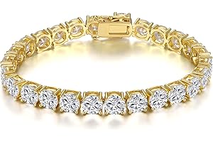 Gemsme 5/6/7MM Tennis Bracelet for Women Men, 18K White/Yellow Gold Plated 5/6/7mm Round Cubic Zirconia Classic Tennis Bracelet