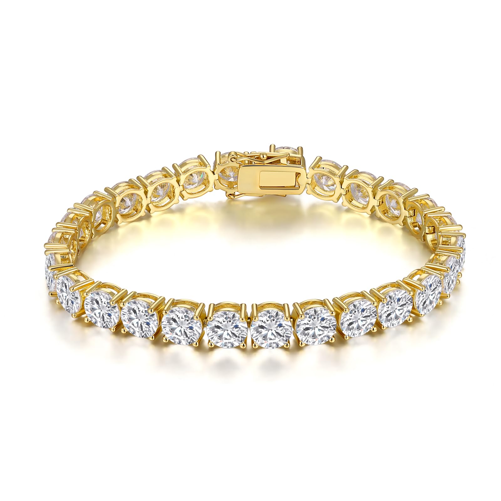 GMESME 18K Yellow Gold Plated 5.0 Round Cubic Zirconia Classic Tennis Bracelet 7.5 Inch