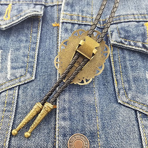SELOVO Mens Bolo Tie Genuine Leather Green Big Stone Copper Tone