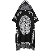 Mexican Sarape Poncho with Hood for Men Vintage Aztec Hippie Striped Western Blanket Poncho Sleeveless Sweater Cape Costume