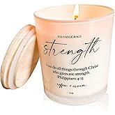 Elly & Grace - Scented Glass Soy Candle with Inspirational Bible Verse - Christian Gifts for Women Scented Candles for Home Thinking of You Gifts (Strength)