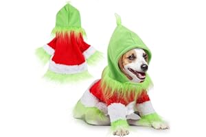 Abbylike Dog Christmas Outfit Holiday Pet Character Green Hoodie Shirt with Hat for Dogs and Cats Christmas Pet Clothes Cute Dog Christmas Outfit Cosplay Party as Shown(Classic,M)