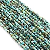 African Turquois Beads, Natural Faceted Round Genuine Gemstone Jewelry DIY Making Loose Beads 2 Strands/Pack Size 3mm