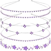Jaciya Rhinestone Headband 4 Pieces Silver Bridal Headbands Purple Crystal Bling Rhinestones Headbands for Women's Hair Wedding Hair Accessories