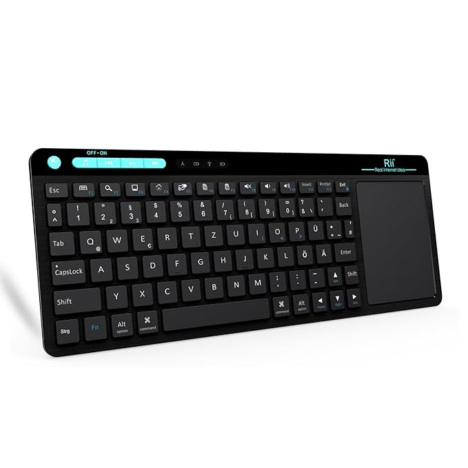 Rii K18 kabellose USB Funktastatur mit großem Touchpad und Multimedia Tasten im extra dünnen Design QWERTZ (Deutsches Layout)
