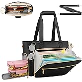 ahzske Lunch Work Tote Bag for Women with Accordion File Organizer Pocket, 3 in 1 Daily Tote Bag with Insulated Lunch Compartment& 15.6 Inch Laptop Compartment for Business Teacher Nurse (Black)
