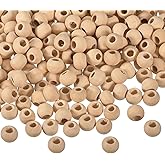 uxcell 400Pcs 8mm Natural Wood Spacer Beads, 3mm Large Hole Unfinished Round Wooden Beads for DIY Crafting, Jewelry Making Bracelets