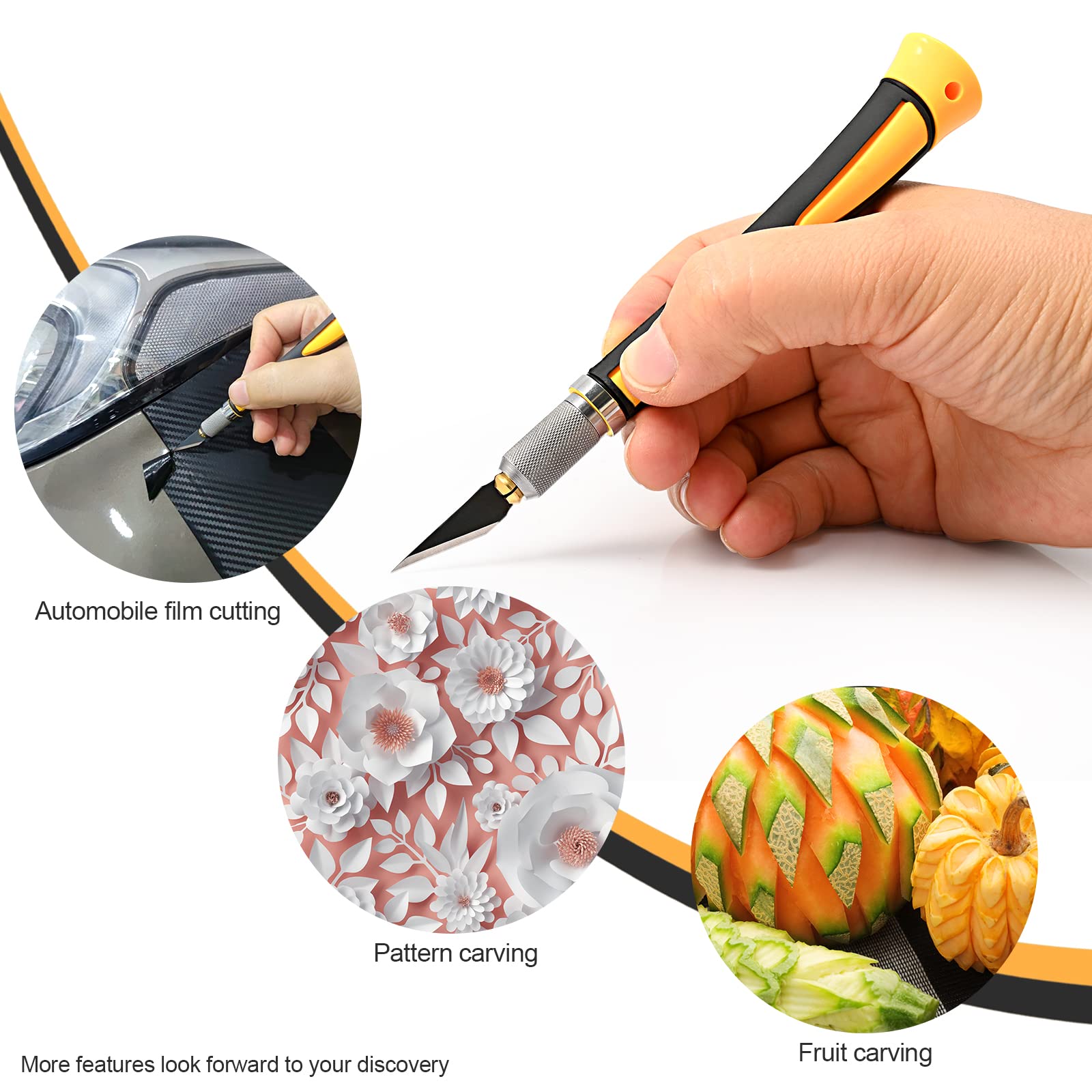 EHDIS Bastelmesser Skalpell Set, mit Softgriff inklusive, mit 10 Ersatzklingen mit einem Rostschutz-Ölfilm beschichtet, Carving Craft Messer, Cuttermesser, Skalpell Basteln, Gelb 6