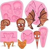 Halloween Fondant Molds, Skull Sheep Head Bat Wings Silicone Molds, Sphynx Cat Crow Skull Chocolate Baking Mold for Cake Decoration Cupcake Topper Candy Gum Cookie Jelly DIY Craft Clay Resin Set of 5