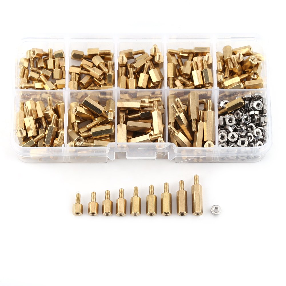 M2.5 Hex Brass Standoff Spacer Kit, Stainless Steel Screws & Nuts, 360Pcs Assortment