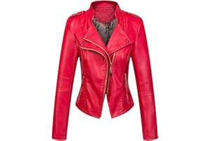 chouyatou Women's Candy Color Asymmetric Zip Slim Faux Leather Cropped Moto Jacket