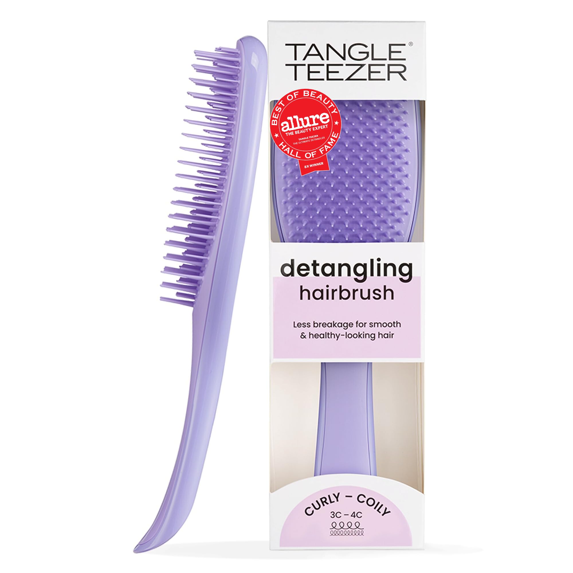 Tangle Teezer Naturally Curly Ultimate Detangler Hairbrush for 3C-4C Curly Coily Hair - Two-Tiered Teeth Define Curls & Reduce Frizz - Purple Passion