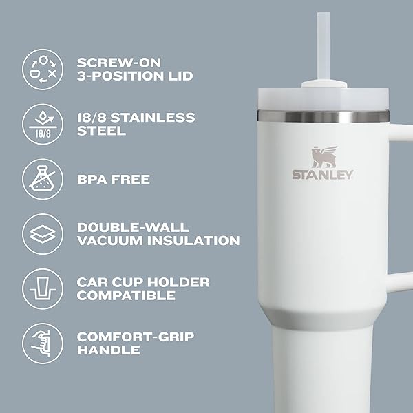 STANLEY QUENCHER H2.0 TUMBLER WITH HANDLE AND STRAW 40 OZ | FLOWSTATE 3-POSITION LID | CUP HOLDER COMPATIBLE FOR TRAVEL | INSULATED STAINLESS STEEL CUP | BPA-FREE | LILAC