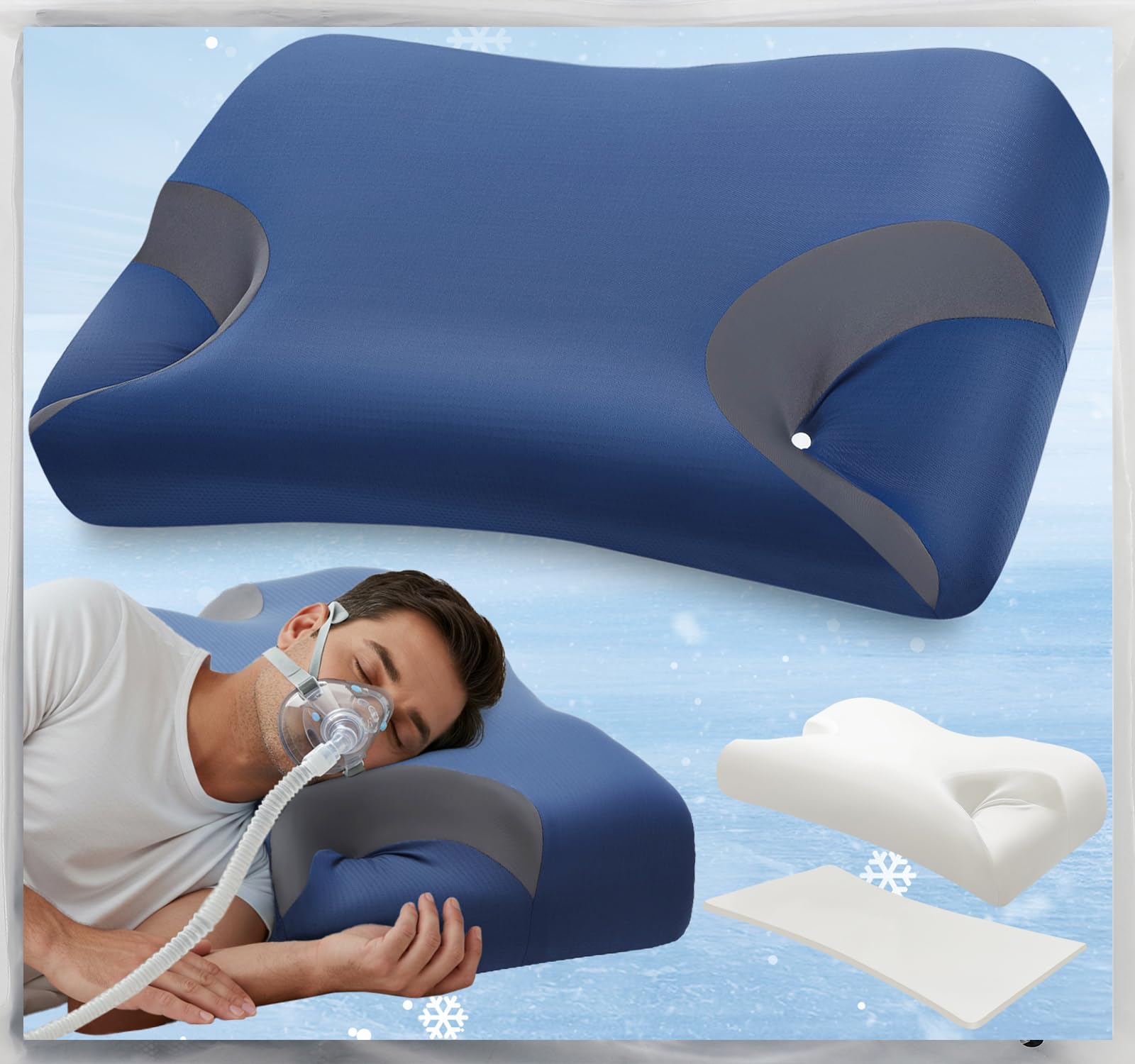 Photo 1 of Adjustable CPAP Pillow for Side & Back Sleepers – Reduce Mask Air Leaks & Pressure, Cervical Memory Foam Neck Support with 2cm Removable Insert, Cooling Washable Cover – Fits Full Face & Nasal Masks
