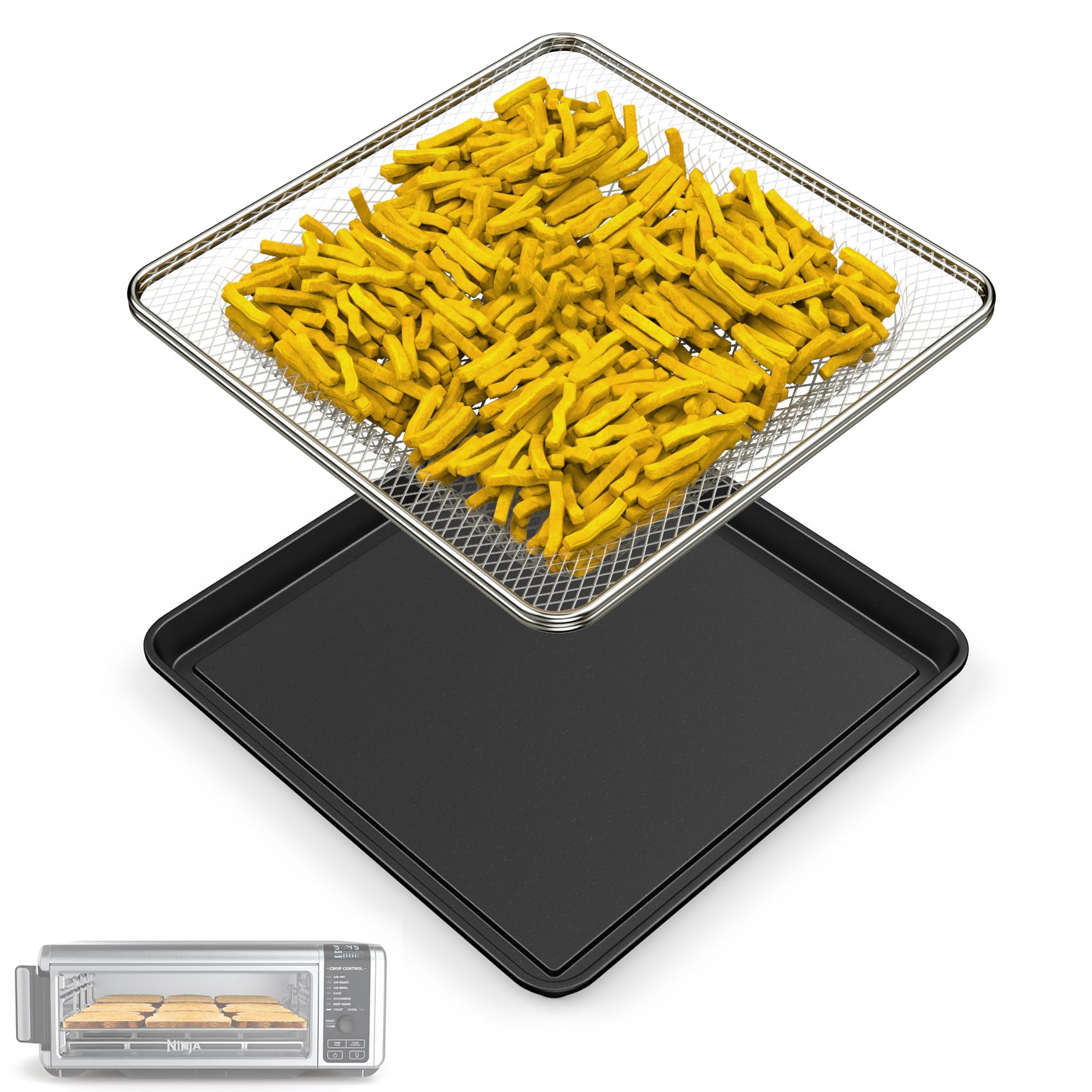 Photo 1 of MOASKER Oven Air Fryer Basket and Tray for Ninja Foodi SP101 Air Fryer Oven Accessories, Stainless Steel Basket & Baking Sheet Pan Tray for Ninja Digital Air Fry Countertop Oven SP100 SP101C SP102