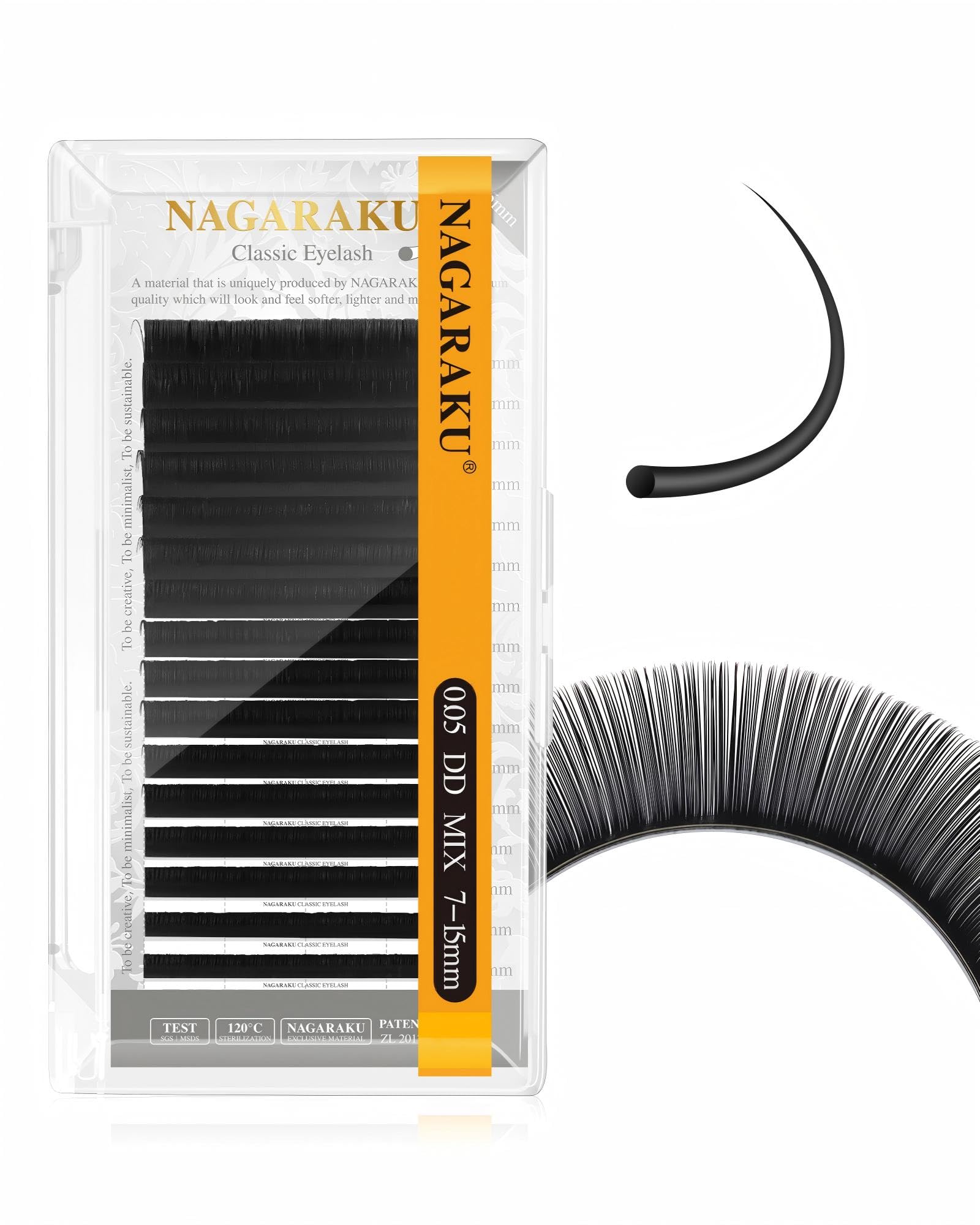 NAGARAKU Eyelash Extensions Individual Mega Volume Lashes Manual Fan 0.05mm DD Curl 7-15mm Mix Tray Classic Matte Black Natural False Lash 16 Rows