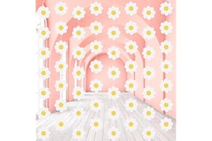 Pasimy 8 Pcs Daisy Boho Party Decorations Groovy Daisy Paper Garlands White Flower Hanging Garland Banner Hippie Flower Cutouts for Birthday Shower Wedding Party Favor Supplies(Fresh,White)