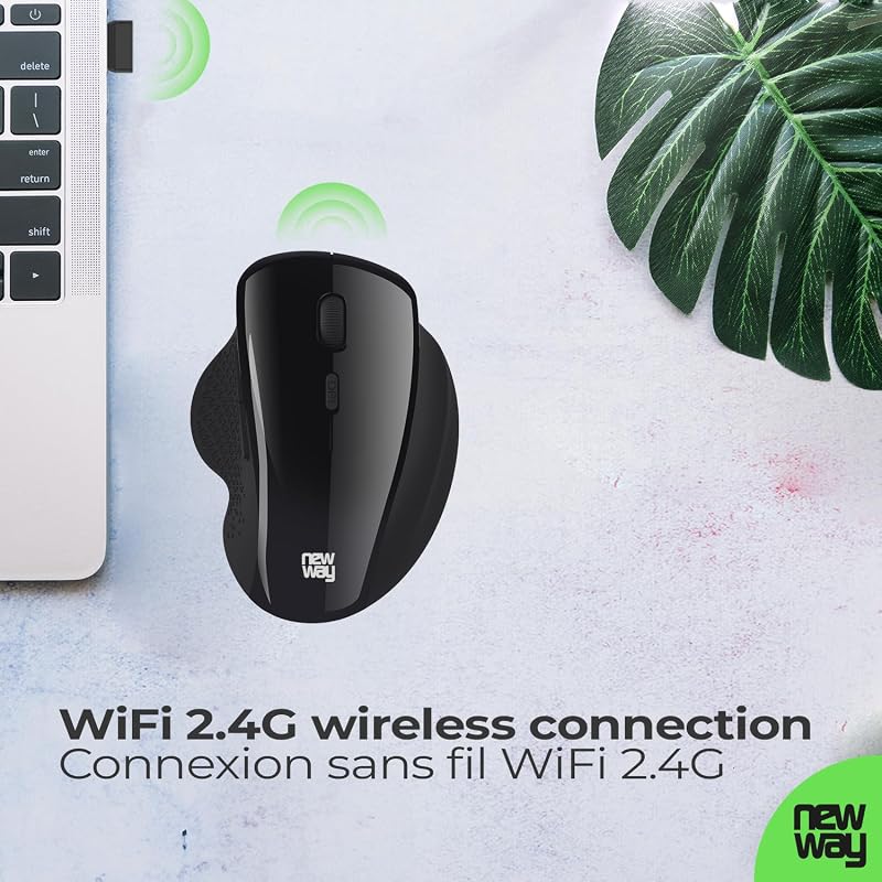 NM255 - Ratón inalámbrico WiFi 2.4GHz con receptor USB ergonómico - DPI 4000 - Silencioso 95% de reducción de ruido - 6 botones - para PC, ordenador portátil, Mac y Linux (Negro) — foto 2 de 8