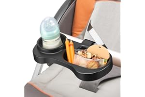 ZZM 2 in 1 Universal Stroller Snack Tray with Cup Holder, Snack Catcher and Drink Holder for Stroller Snack Tray Attachment - Upgraded Removable Clip for Bumper Bar of Stroller Tray for Baby