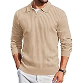 COOFANDY Mens Knit Polos Long Sleeve Casual Sweater Polos V Neck Collared Sweater Golf Polo Sweaters and Pullovers