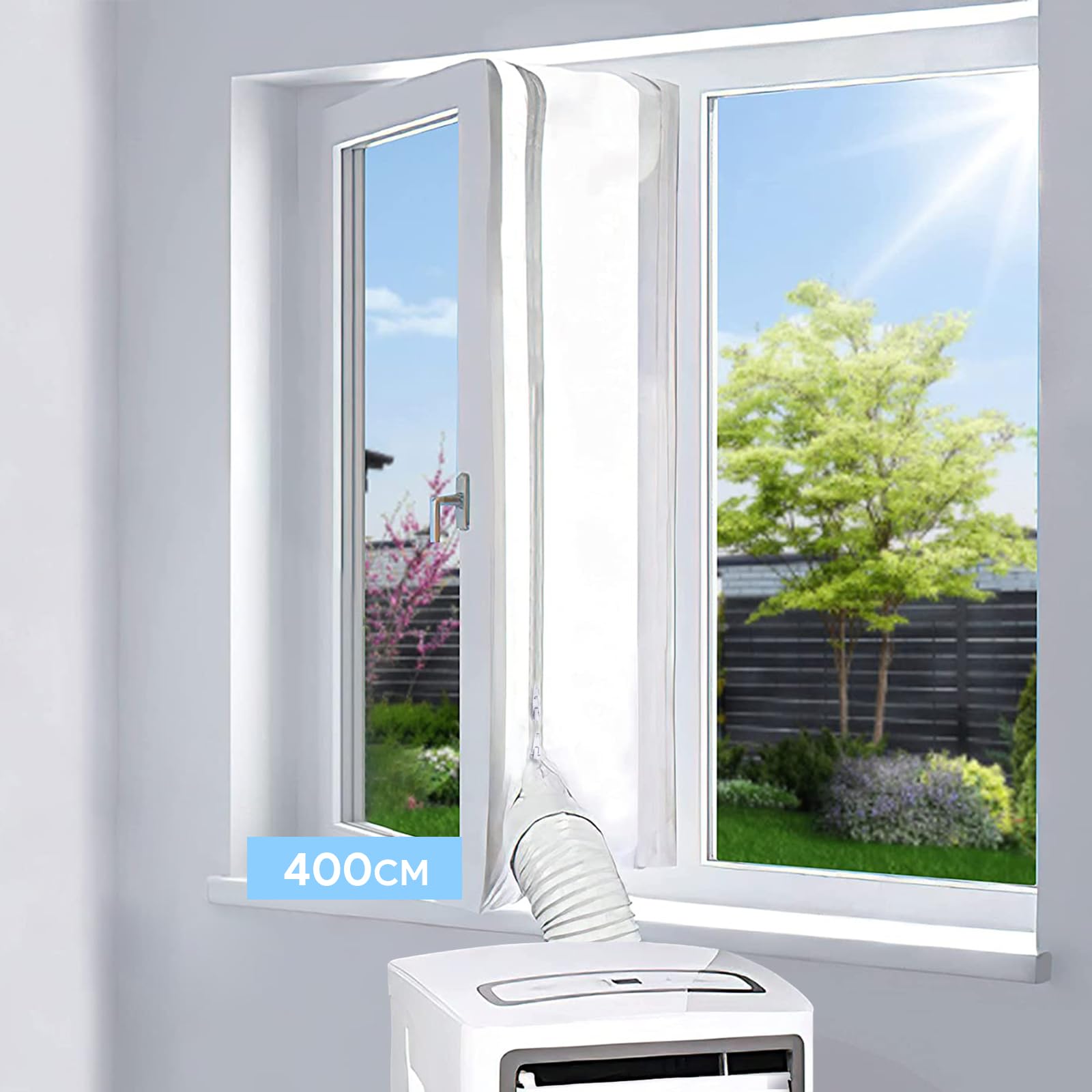400CM Window Seal for Mobile Air Conditioner and Tumble Dryer, EGNBU Universal Window Kit for Air Conditioner Unit, Air Exchange Guards With Zip and Hook Tape, Easy to Install