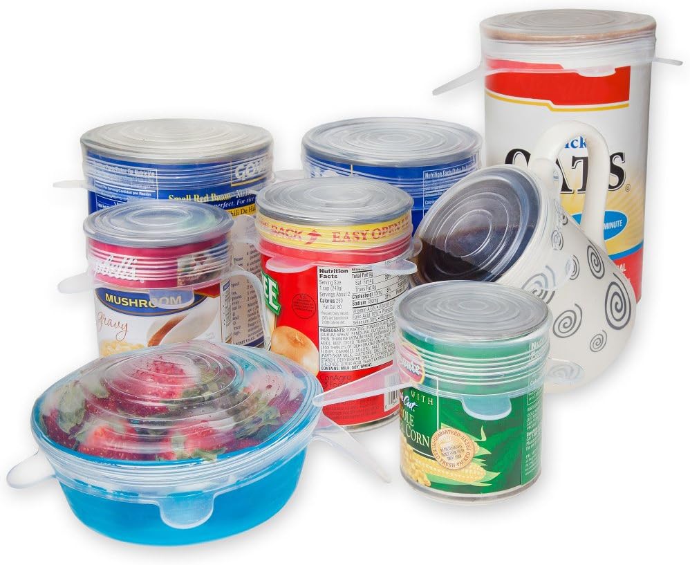 Silicone Lids 8 Pack, Stretchable, Reusable, Durable Kitchen Gadget, Dishwasher and Freezer Safe, Preserve Food (Clear/White, Small Sizes Pack/Circular)