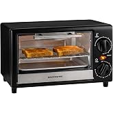 OVENTE 8L Toaster Oven, Adjustable Temperature, 60-Min Timer, Black TO2808B | Bake, Broil, Toast and Reheat Function with Baking Pan, Wire Rack, 750W Compact Design Fits Small Kitchen Countertop Space