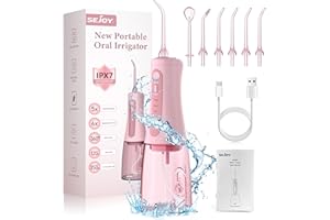 SEJOY Water Dental for Teeth Cleaning and Flossing, Water Flosser Electric Cordless, Water Flosser for Braces for Kids Travel, 5 Cleaning Modes 8 Jet Tips